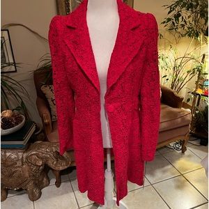 Nanette Lepore Red Lace Crocheted Miss Universe Size 10 Coat NWT